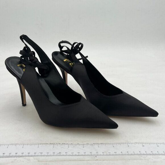 FSJ Black Strappy Ankle Strap Lace up Pointed Toe Stylish Stiletto Sandals - Picture 4 of 8